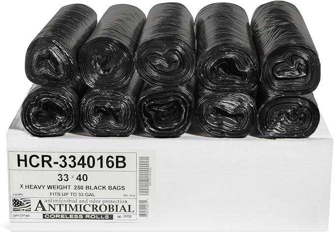 Aluf Plastics 33 Gal Black Trash Bags, 16 Micron, 16 Micron, Industrial by AlufPlastics