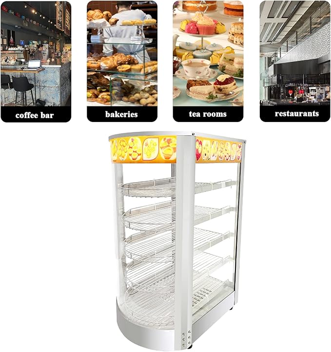 Countertop 14" Food Warmer Display Case 5 Shelf Hot Warming Showcase with Back Sliding Door,Silver (5 Tiers)