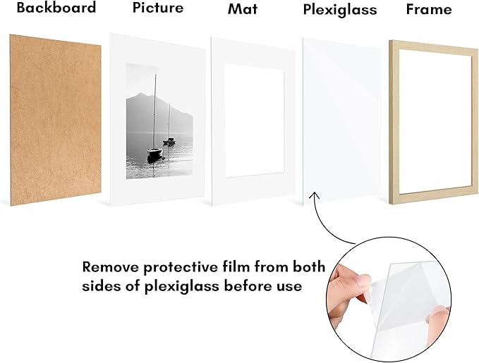 Americanflat 12x16 Picture Frame with Polished Plexiglass - Set of 5 - Use as 8.5x11 Frame with Mat or Display 12x16 Photo Without Mat - Galleria Collection - Picture Frames for Wall - Natural Oak