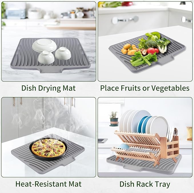 Silicone Dish Drying Mat for Kitchen Counter, Hangable & Roll-Up for - Image 8