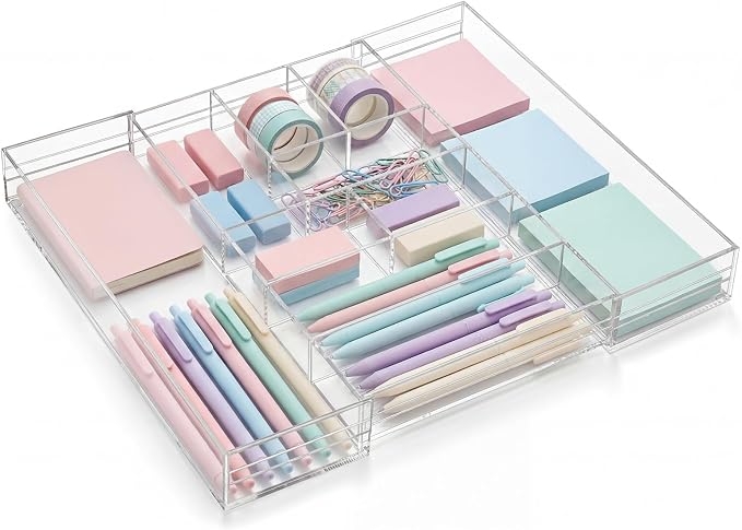 Briwooody Clear Acrylic Drawer Organizer Expandable, 9 Compartments, Large | by Briwooody