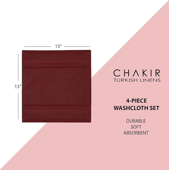 Chakir Turkish Linens 100% Cotton 4-Pack Washcloths 13x13, Cranberry | Premium - Image 6