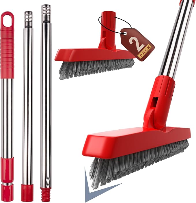 2 Pack Grout Brush with Long Handle, Swivel Cleaning Grout Line Scrubber by ITTAHO