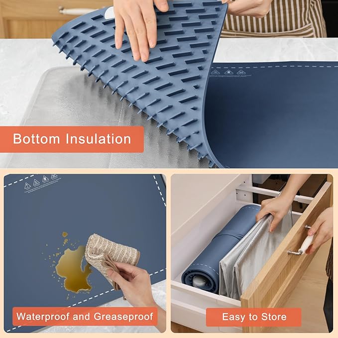 FYY Warming Mat for Food with Heat Resistant Pad, Prevent Countertop Cracks, Keep Meal Warm, Rapid and Full Surface Heating, 6 Temp Settings, 6H Timer, Upgraded Rollable Portable Food Warmer Mat Blue