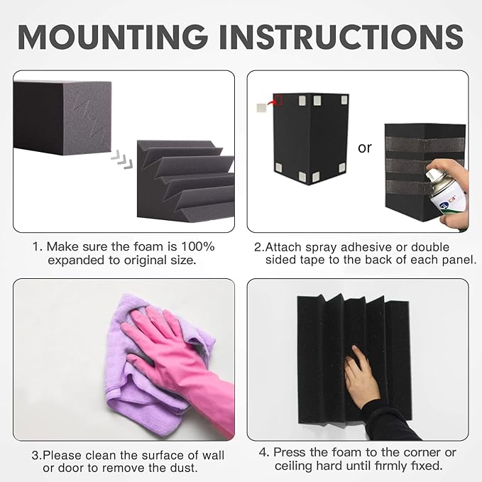8 Pack - Bass Traps Acoustic Foam Corner, 8''x8''x12'' Black Bass Traps Corner Studio Foam, High Density and Fire-Proof Acoustic Panels Recording Studio Acoustical Treatments