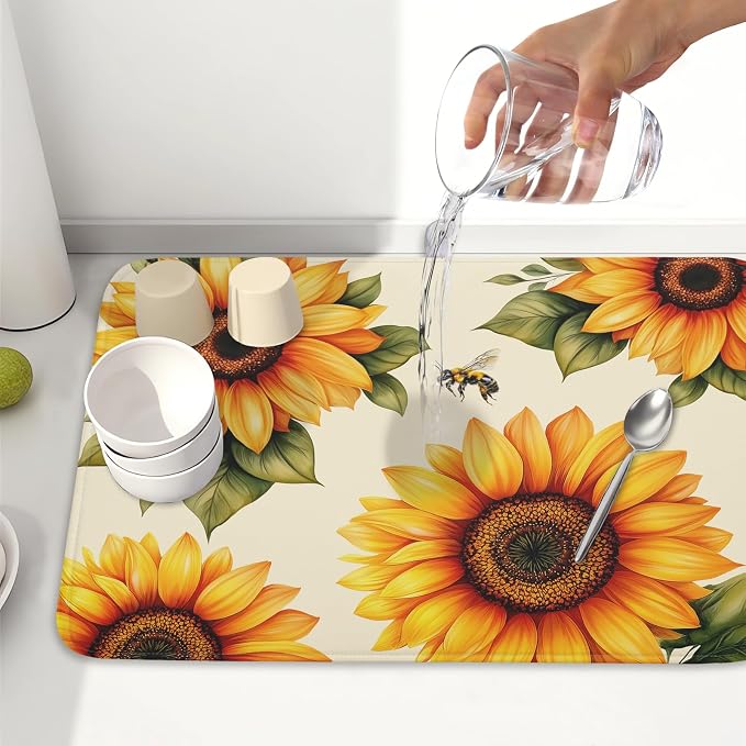 Sunflower Dish Drying Mat 18x24 Inch Absorbent Reversible Summer Drying Mat - Image 5