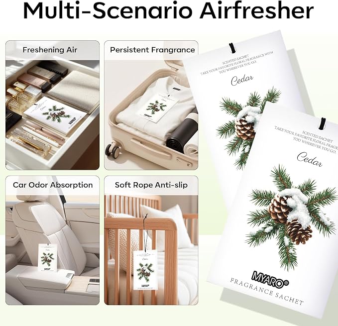 MYARO 12 Pack Cedarwood Scented Sachets, Closet Deodorizer Car Freshener - Image 3