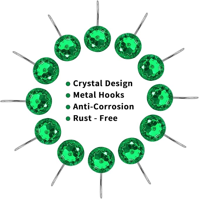Green Diamond Crystal Bling Shower Curtain Hooks Rings - Image 4