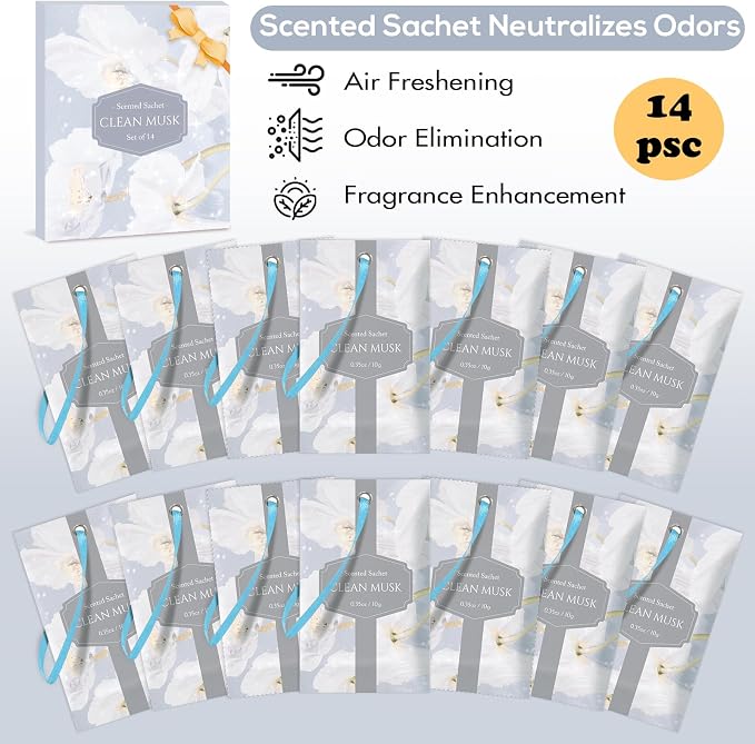 SCENTORINI Scented Sachets for Drawer and Closet, Pure Musk Scent 14 Pack - Image 3