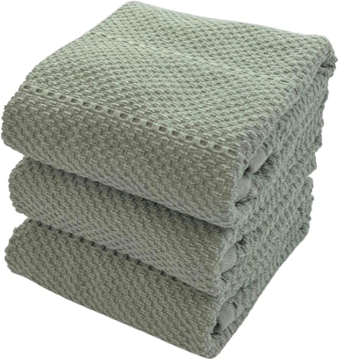 Sage Green Kitchen Hand Dish Towels, 100% Cotton by SerafinaHome