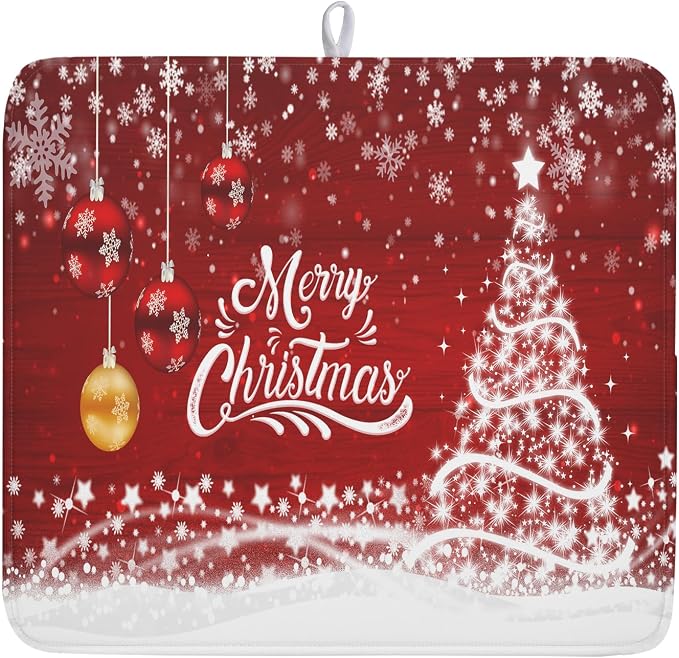 Merry Christmas Dish Drying Mat by Kawani
