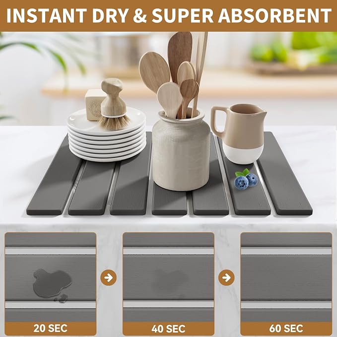 Foldable Stone Dish Drying Mat, 15.5"x11.8" Quick Dry Kitchen Board | Made of - Image 3