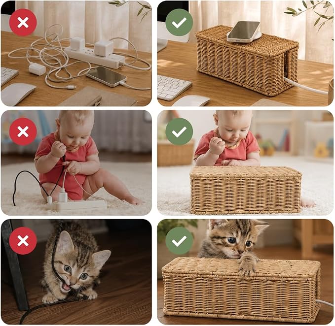 Cable Management Box, Handmade Rattan Cord Organizer - Image 8