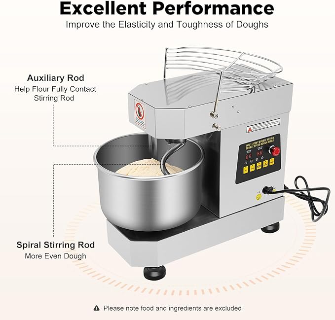 Commercial Food Mixer, 750W Dough Kneading Machine with Food-grade Stainless Steel Bowl, 10.5Qt Capacity, 100/200r/min, Dough Mixer Machine for Restaurant Bakeries Pizzeria