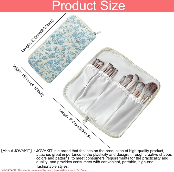 JOVAKIT Quilted Makeup Brush Holder Travel Cosmetic Bag - Image 4