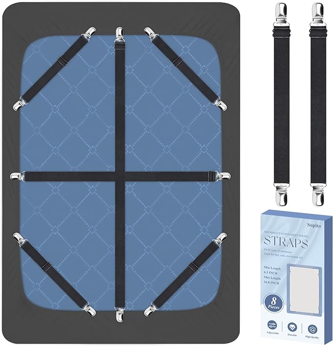 Sopito Sheet Straps, Adjustable Elastic Bed Sheet Holder, Non-Slip Strong by Sopito