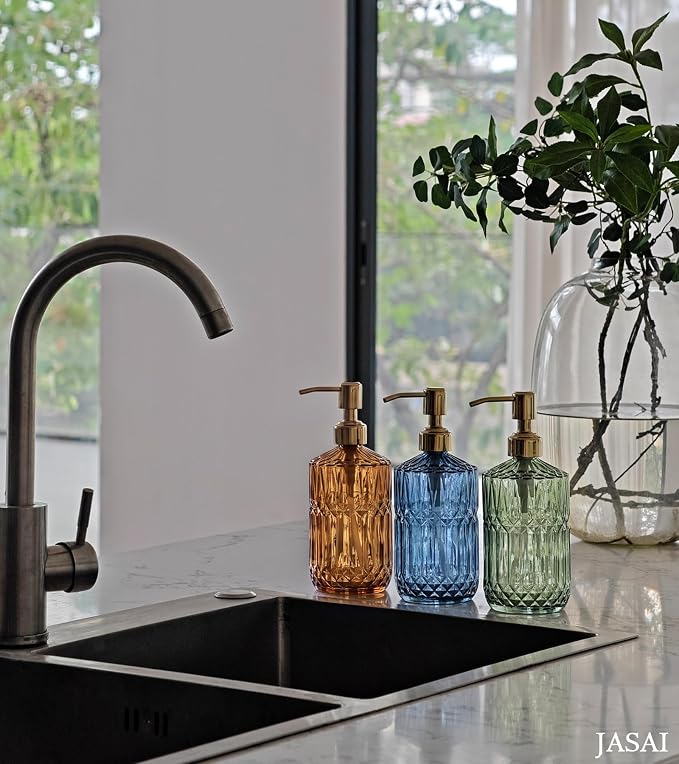 JASAI 18Oz Amber Glass Soap Dispenser - Image 7