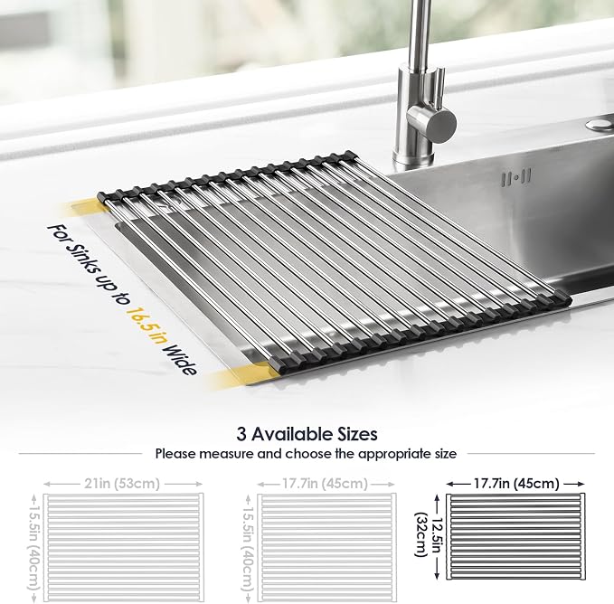 Tomorotec Roll Up Dish Drying Rack Over Sink, 304 Steel, Heat-Resistant Trivet - Image 4