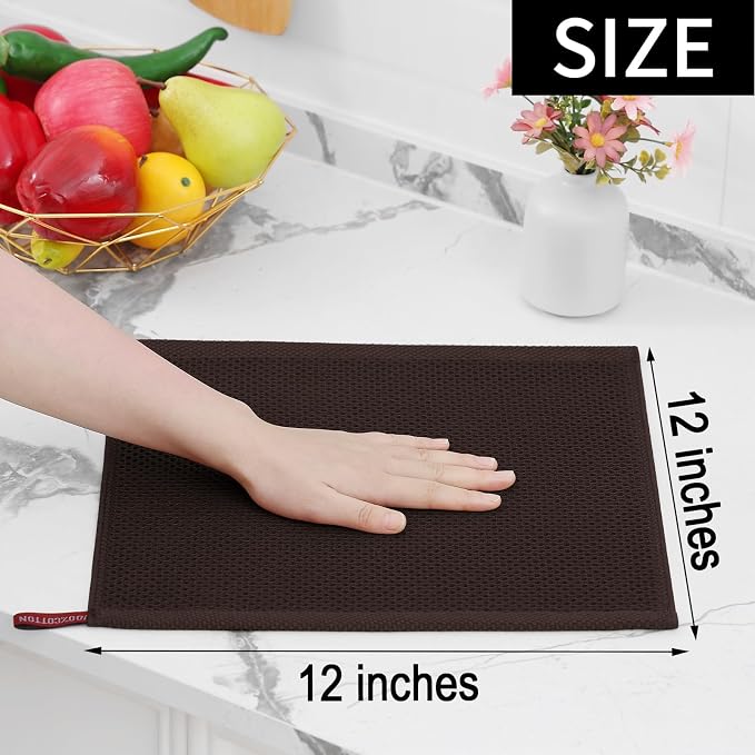 Homaxy 100% Cotton Waffle Weave Kitchen Dish Cloths 24-Pack, Dark Brown | 12 x - Image 5
