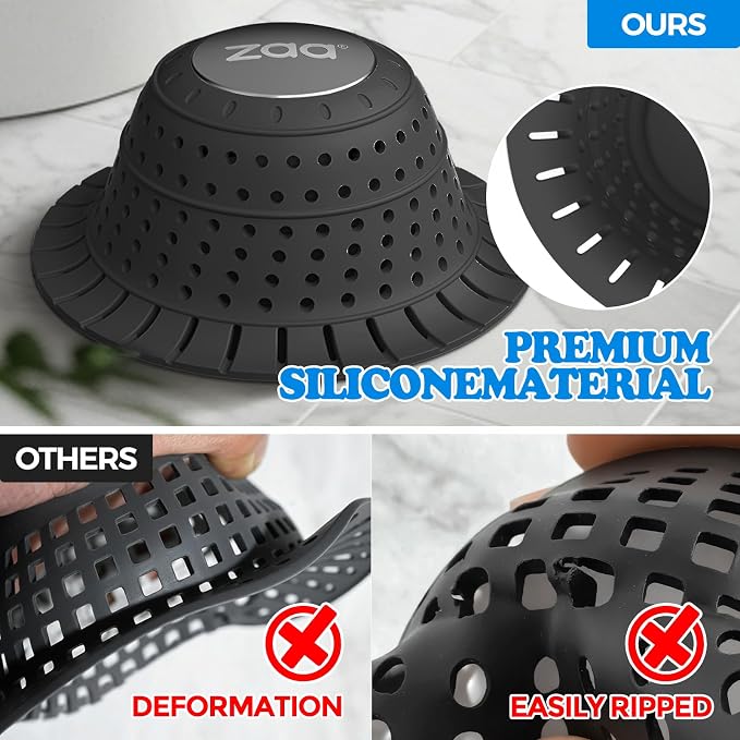 Shower Drain Hair Catcher Bathtub Drain Cover Strainer Protector | Black - Image 4