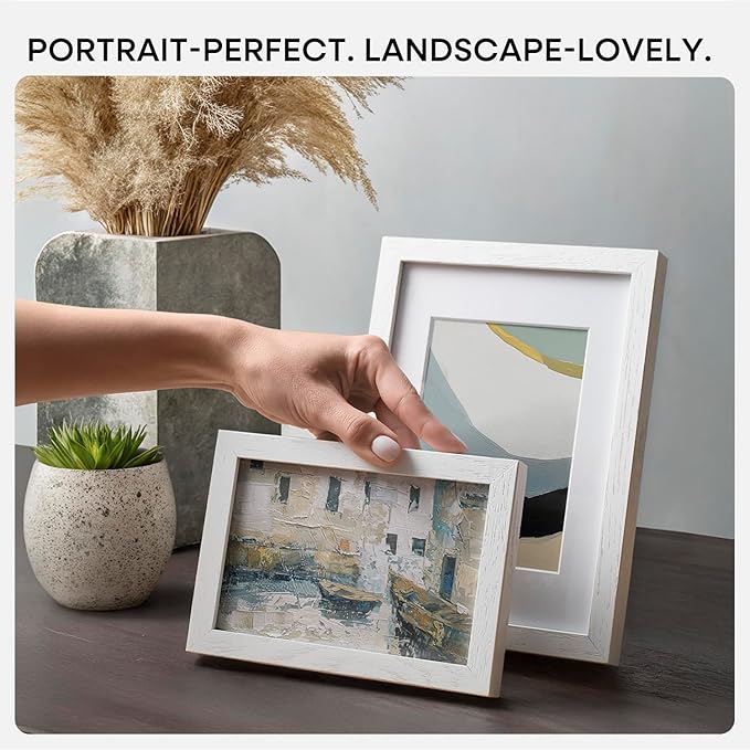 Homeforia 6x9 Picture Frame White, High End Oak 9x6 Wooden Frames with Mat 6x4 Print, 6 x 9 White Wood Frame Matted to 4 x 6 inch Photo, 6by9 Wall or Tabletop Frame, Tempered Glass, Wall Kit, Set of 1