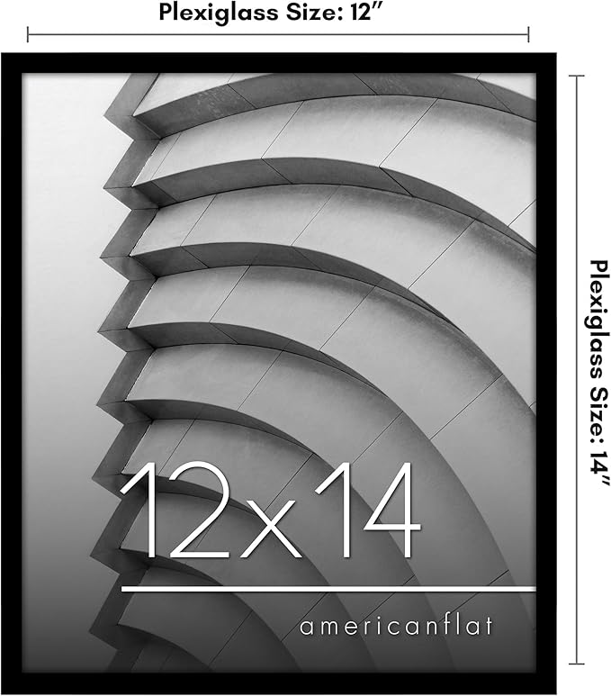 Americanflat 12x14 Picture Frame with Polished Plexiglass - Streamline Collection - Thin Border Picture Frame for Wall Display - Hanging Hardware Included - Black