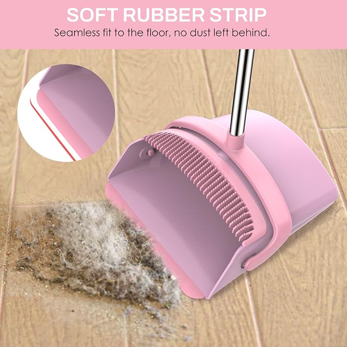 Broom and Dustpan Set for Home, 51-in Long Adjustable Handle Angle Broom and - Image 4