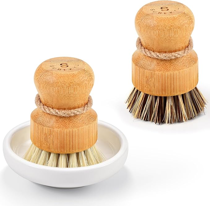 SUBEKYU Bamboo Dish Scrub Brush, Produce Brush, 2 Pack by SUBEKYU