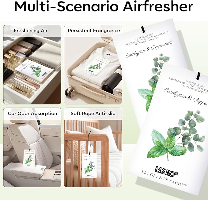 MYARO 12 Pack Eucalyptus Mint Scented Sachets, Closet Deodorizer Freshener - Image 3