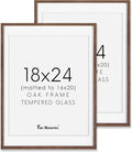 Fun Memories 18x24 Poster Frame, Solid Oak Wood 18 by 24 Picture Frame Set of 2, 18x24 Wood Frames with Tempered Glass, 18 x 24 Frame with Mat for 16 x 20, Large Wooden Art Frame, Walnut Color