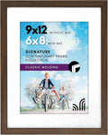 Americanflat 9x12 Picture Frame with Shatter-Resistant Glass - Use as 6x8 Frame with Mat or Display 9x12 Photo Without Mat - Signature Collection - Picture Frames for Tabletop and Wall - Walnut