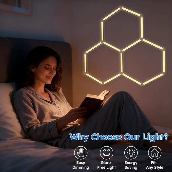 Hexagon Garage Lights - Upgraded 3-Stage Color Temperature, Dimmable Hexagon Lights with Switch, 3000K 4500K 6500K,High Brightness 3 Grids Hex Lighting for Gym, Barber Shop, Car Detailing