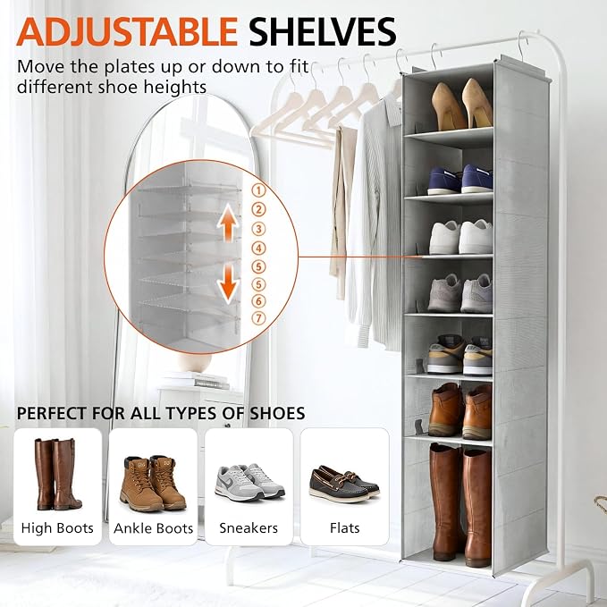 Hanging Shoe Organizer for Closet, 8 Tier Extra Wide Closet Shoe Organizer | - Image 2