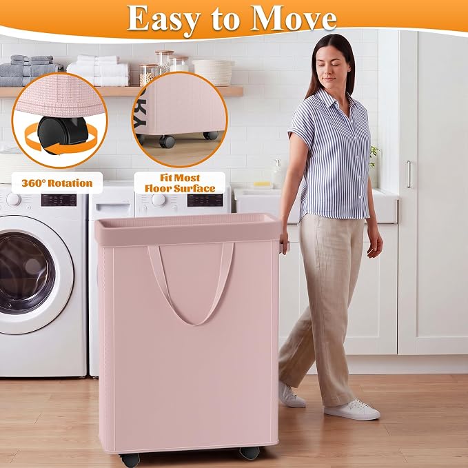 Optish 50L Slim Rolling Laundry Basket - Image 2