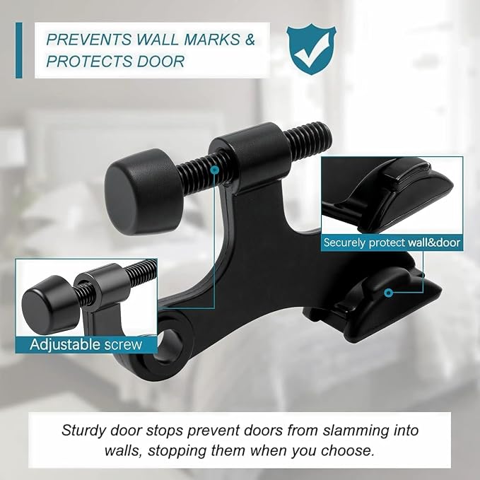 6 Pack Hinge Pin Black Door Stopper, Adjustable Heavy Duty Hinge Pin Door Stop - Image 3