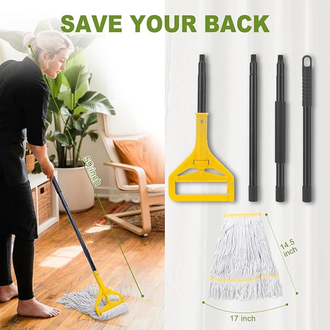 KeFanta 2 Pack Commercial Mop Heavy Duty, Industrial String Cotton Wet Mops - Image 3