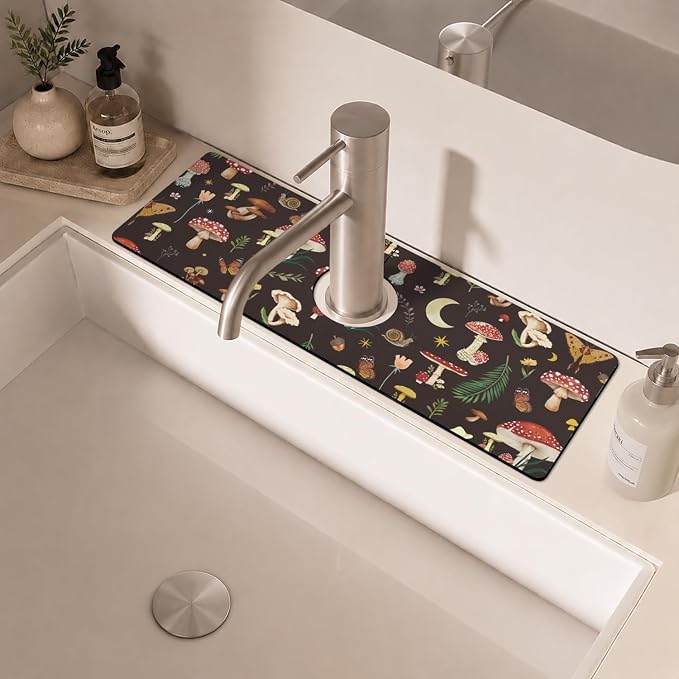 Vintage Black Mushrooms Butterfly Kitchen Sink Splash Guard Faucet Mat - Image 6
