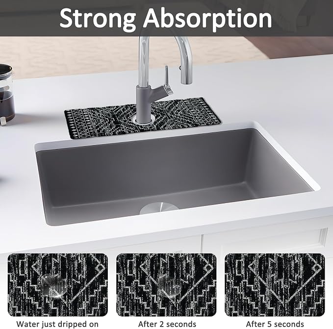 15" X 5.5" Kitchen Sink Splash Guard Faucet Mat Aztec Super Absorbent Fast - Image 3