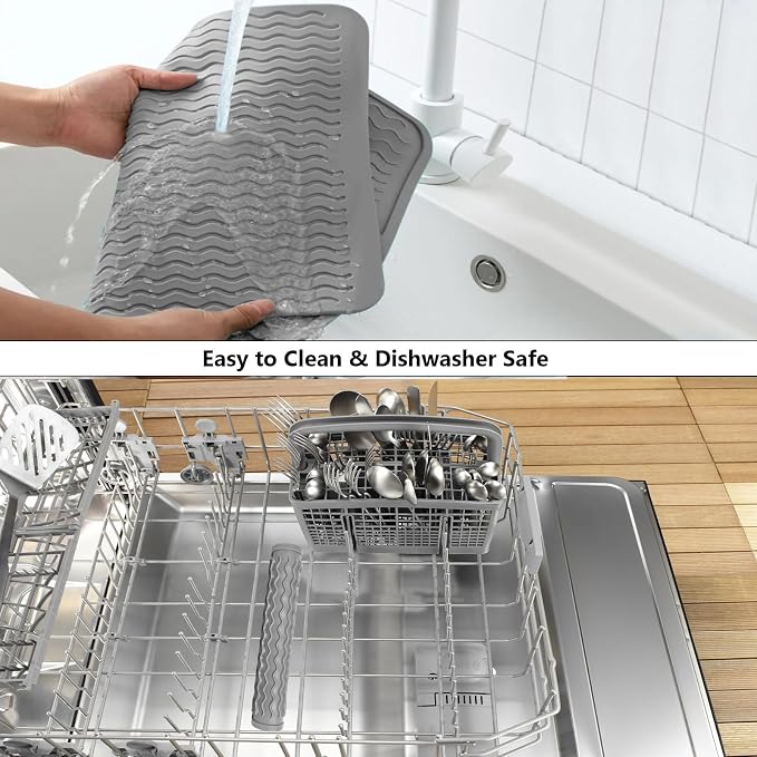 ZLR 4-in-1 Silicone Mat: Air Fryer & Coffee Maker, Dark Gray | Dish Drying Mat - Image 8
