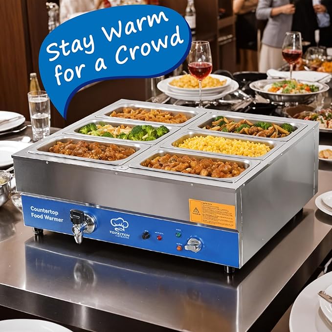 4 Pan Commercial Food Warmer,Electric Countertop Bain Marie Stainless Steel Buffet Steam Table for Catering and Restaurants(4×1/2 GN Pan,120V/1700 Watts