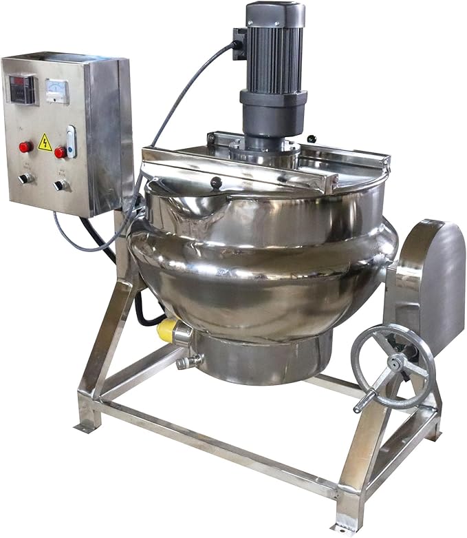 Commercial Cooking Pot Electric Jacketed Kettle with Stirrer Stainless Steel Tiltable Jacketed with Mixer 13.2 Gallon Capacity for Soup Chili Sauce Beverage Jam Porridge 220V