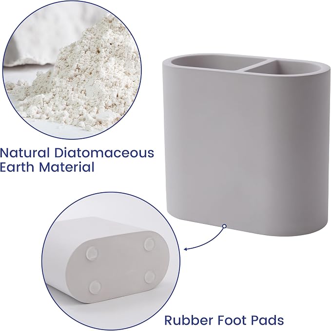 Diatomite Toothbrush Holder for Bathroom Counter, 2-Slot Toothpaste Organizer - Image 4