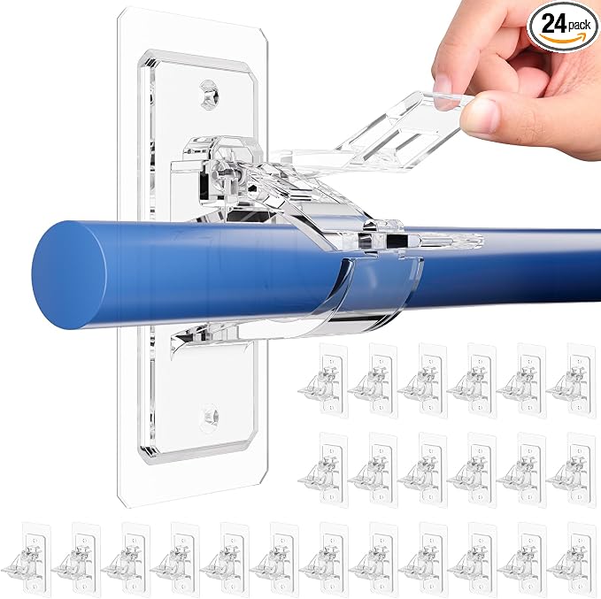24-Pack No Drill Needed Curtain Rod Holders Brackets, Self Adhesive Rod Holder by Antimbee