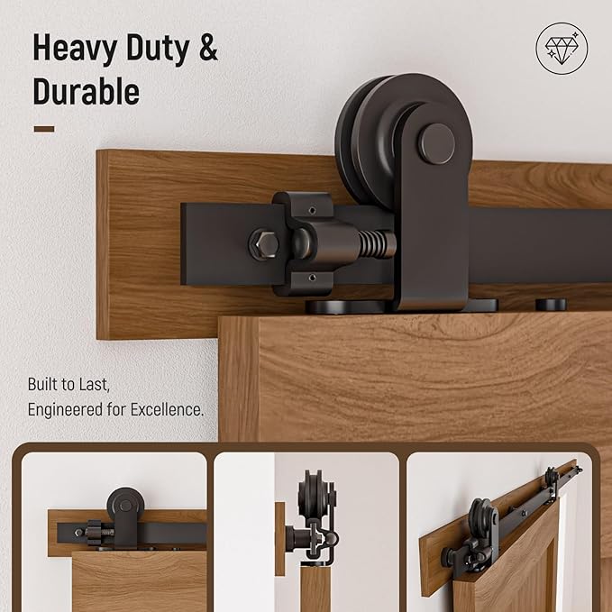 CCJH 13.6FT Sliding Barn Door Hardware Kit, Heavy Duty, Smoothly and Silently, Easy to Install, Fit 81.6" Width Single Door Panel, T-Shaped Style Black