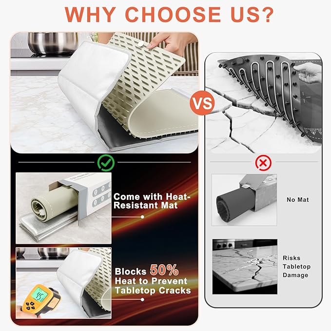 FYY Warming Mat for Food with Heat Resistant Pad, Prevent Countertop Cracks, Keep Meal Warm, Rapid and Full Surface Heating, 6 Temp Settings 6H Timer, Upgraded Rollable Portable Food Warmer Mat Khaki