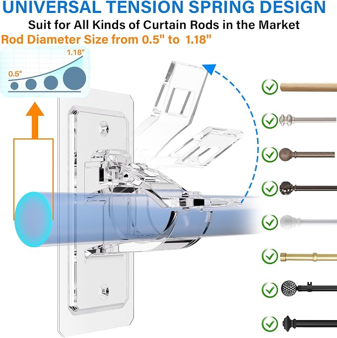 Antimbee 12-Pack No Drill Needed Curtain Rod Brackets, Self Adhesive Rod Holders - Image 2