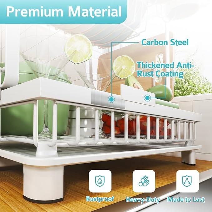 2-Tier Dish Drying Rack for Kitchen Counter, Space-Saving, Auto Drain Spout - Image 5