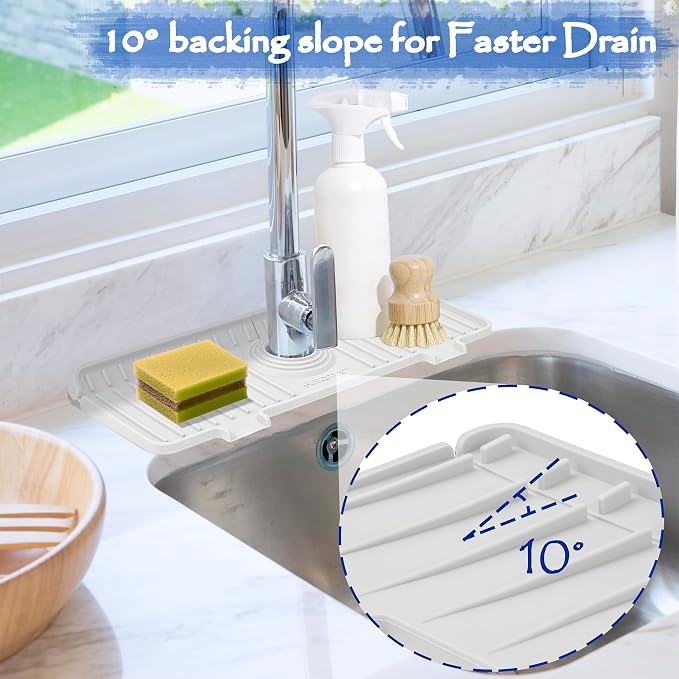 Amerner Kitchen Sink Splash Guard, Silicone Faucet Guard & Draining Mat - Image 4
