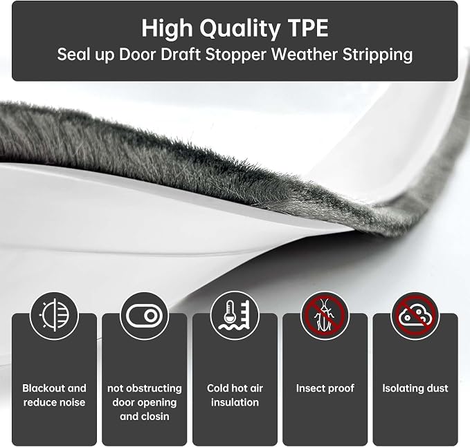 Self-Adhesive Brush Door Sweep, 39.37" L x 2" W, Blocks Dust and Noise - Image 2