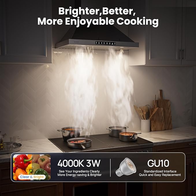 30 Inch Pro Wall Mount Range Hood 980CFM, Direct 3 Speed Panel with Gesture & Touch Control, Ducted/Ductless Stainless Steel Kitchen Vent Hood, Delay Shut-Off, Includes Duct & Filter